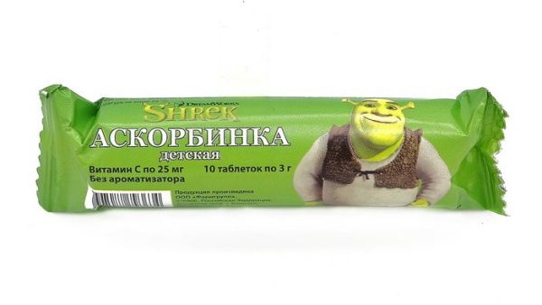 Аскорбинка детская Шрек 10 таблеток фотография