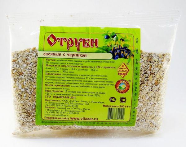 Отруби овсяные (черника) 200г фотография