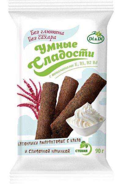 Изображение товара Батончики Умные сладости амарантовые с какао и сливочной начинкой 90г Батончики Умные сладости амарантовые с какао и сливочной начинкой 90г фотография